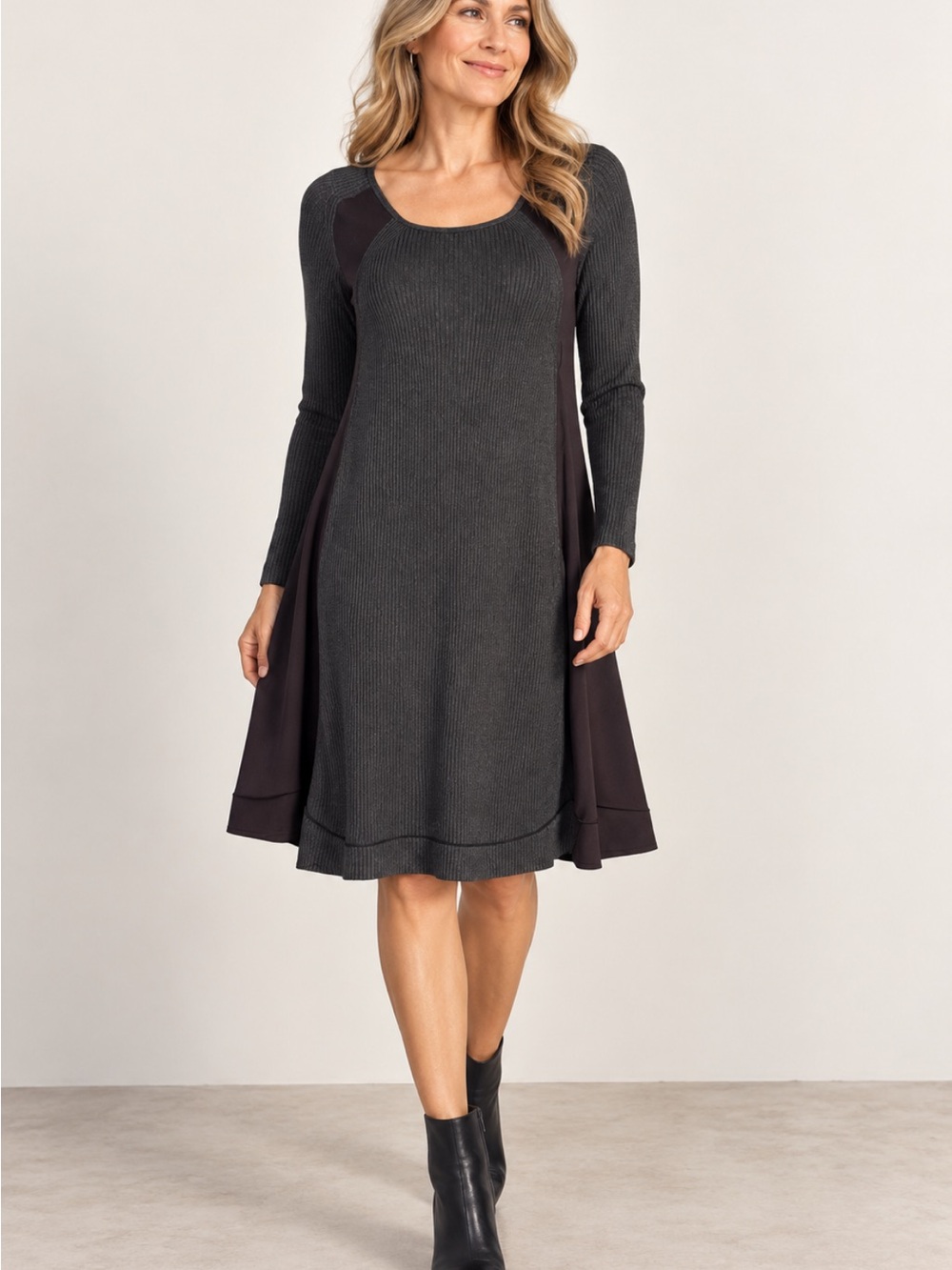 Chic Black/Dark Grey Long Sleeve Dress